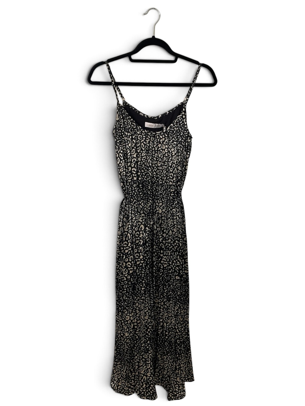 bishop + young, Black & Cream Leopard-Print Spaghetti Strap Midi-maxi, Sz Medium